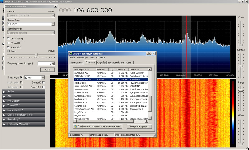 SDR SDRSharp сканирование радио эфира